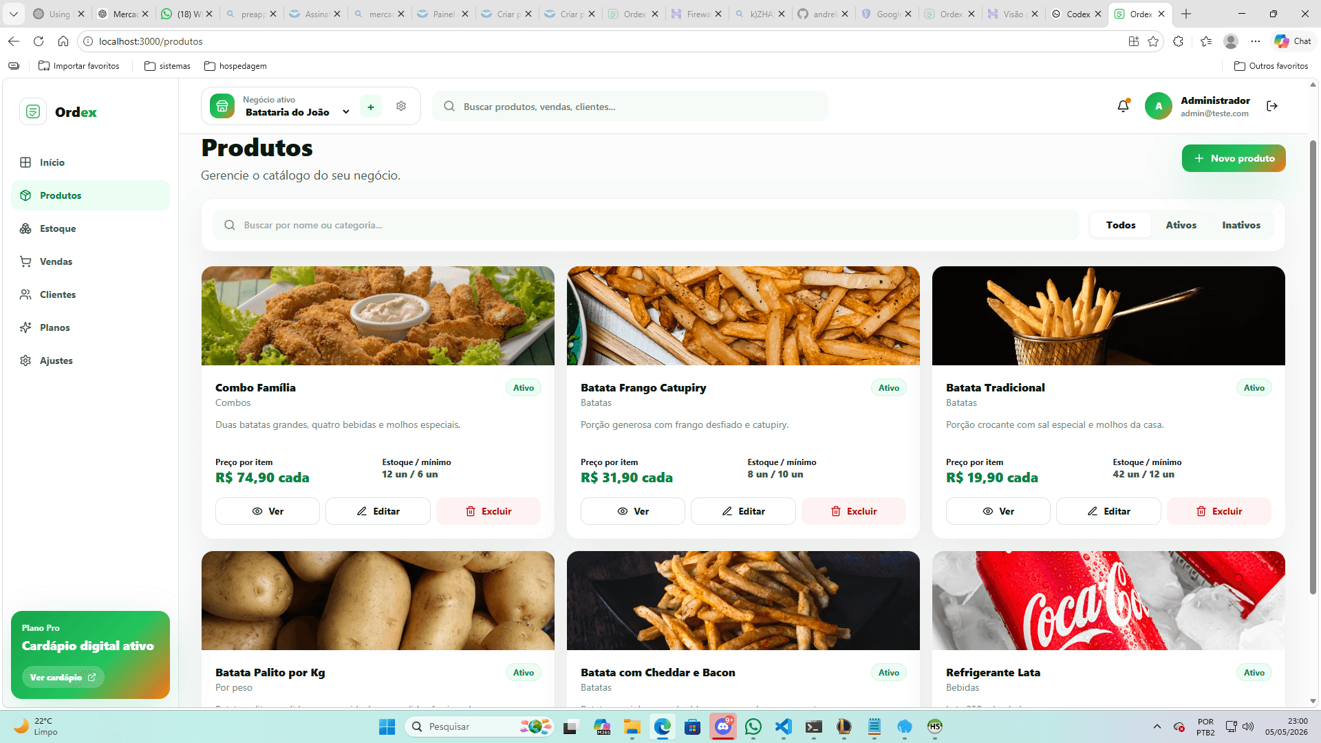Produtos e cardapio
